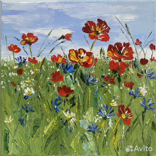 Картина маслом цветы полевые. Маки