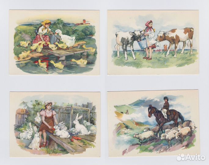 Открытки СССР набор Друзья природы 10 шт 1960 дети