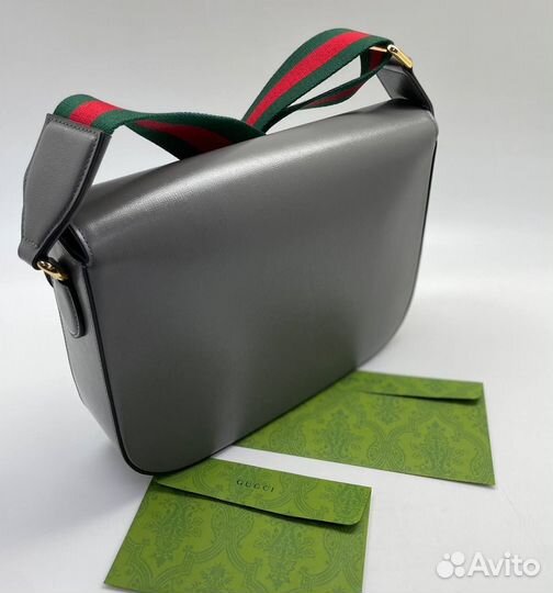 Сумка gucci Horsebit натуральная кожа серая