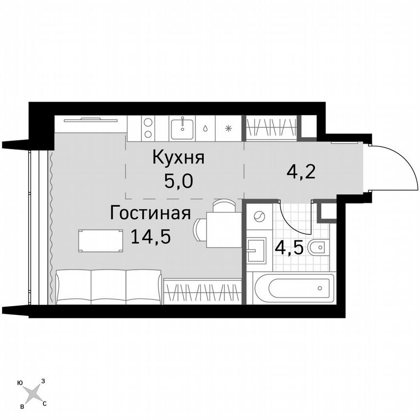 Квартира-студия, 28,2 м², 44/60 эт.