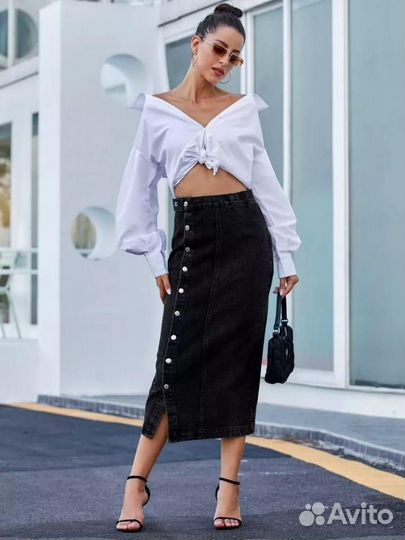 Джинсовая юбка миди 48