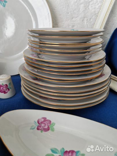Столовый сервиз Розы. Дулево, СССР. Винтаж