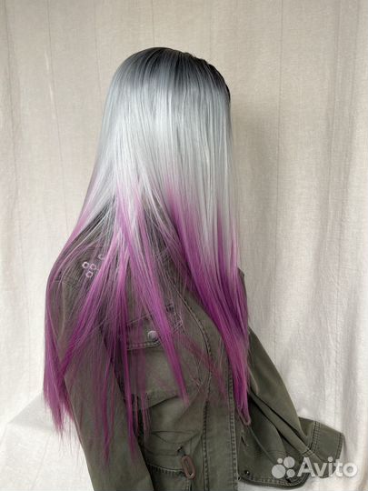 Парик длинный триколор цветной косплей