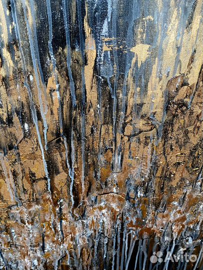 Картина абстрактная черная с золотым