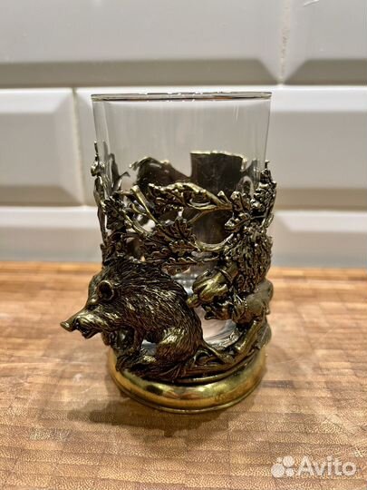 Подстаканник бронзовый (охота на кабана)