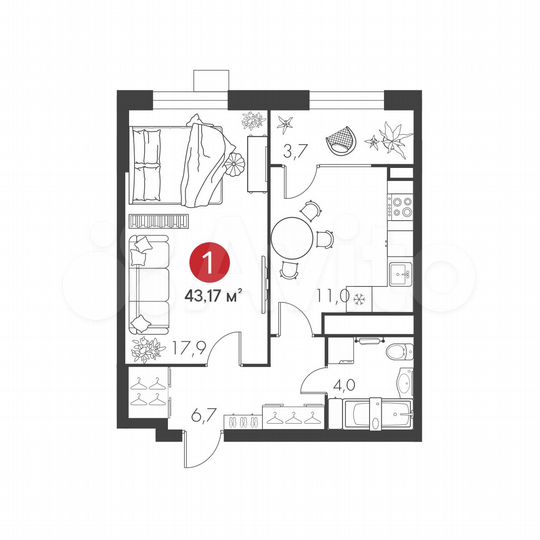 1-к. квартира, 43,2 м², 8/23 эт.