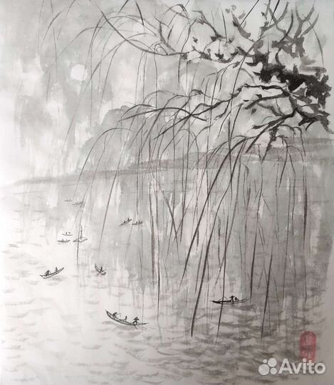 Картина пейзаж суми-э