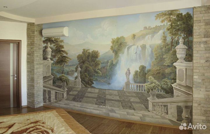 Роспись стен, барельеф в интерьере, художник