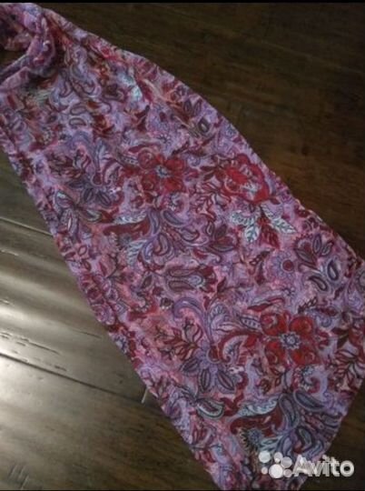 Палантин зеленый кремовый шелк шарф фиалковый