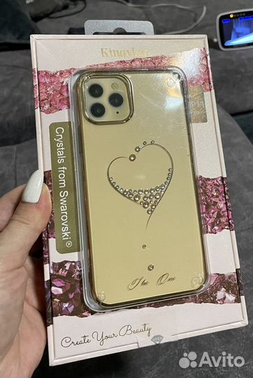 Чехол на iPhone 11 pro Swarovski золотой+guess чех