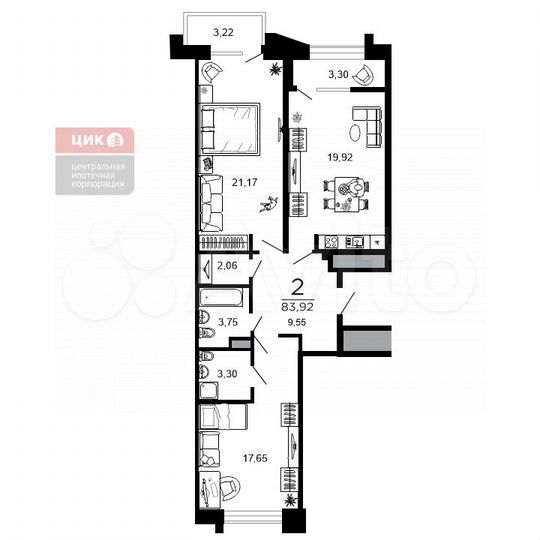 2-к. квартира, 83,9 м², 7/11 эт.