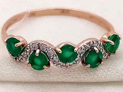 Золотое кольцо зеленый агат фианиты Sokolov 716824