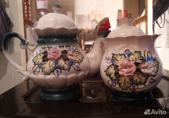 Сервиз СССР фарфор с лепниной перламутр 5предметов