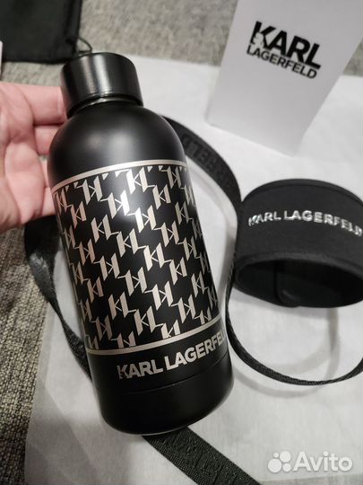 Термос Karl Lagerfeld чёрный с ремнем, оригинал