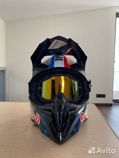 Мотошлем Red Bull чёрный + очки Racecraft черные