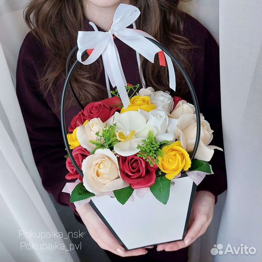 Корзины из мыльных цветов, подарок учителю