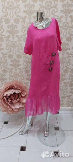 Платье фуксия Италия лен и шелк 52-54