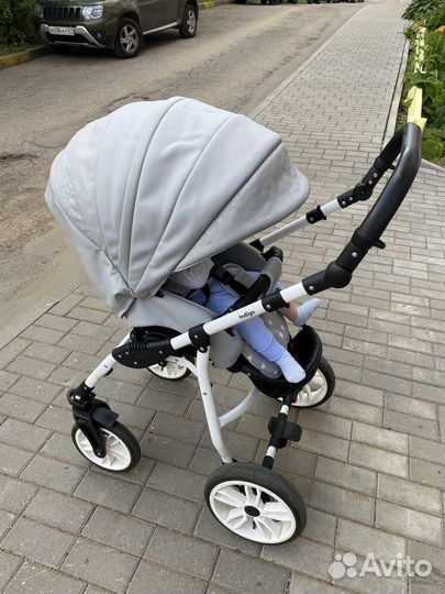 Коляска 2 в 1 indigo эко кожа + люлька для а/м