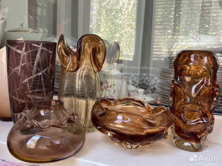 Вазочки Богемия гутное цветное стекло