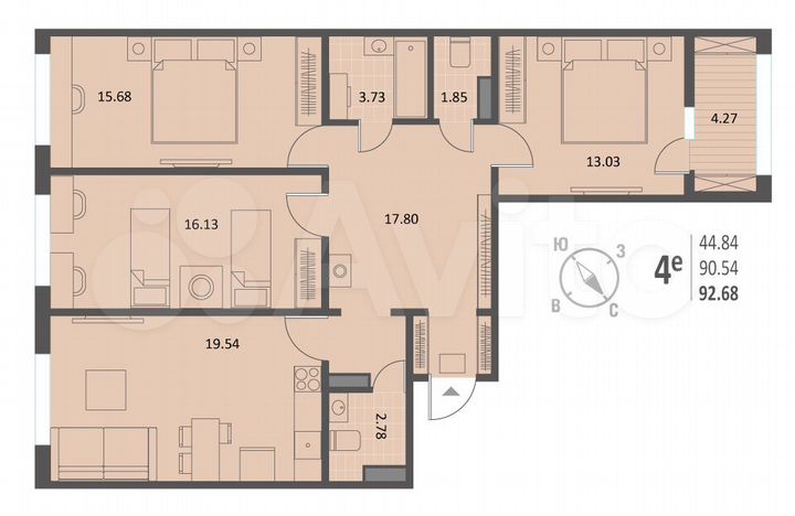 3-к. квартира, 92,6 м², 7/18 эт.