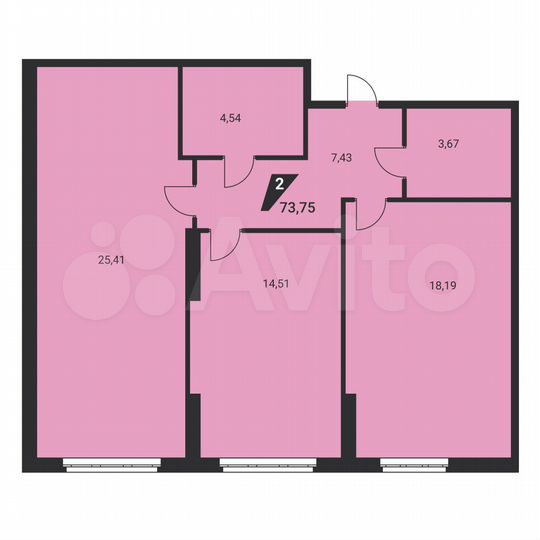 2-к. квартира, 73,8 м², 1/25 эт.