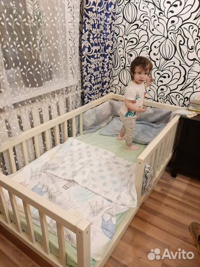 Кроватка высокий борт сингл детская из натуральног