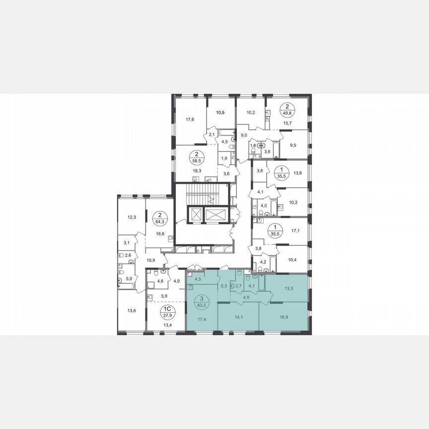3-к. квартира, 83,2 м², 2/19 эт.