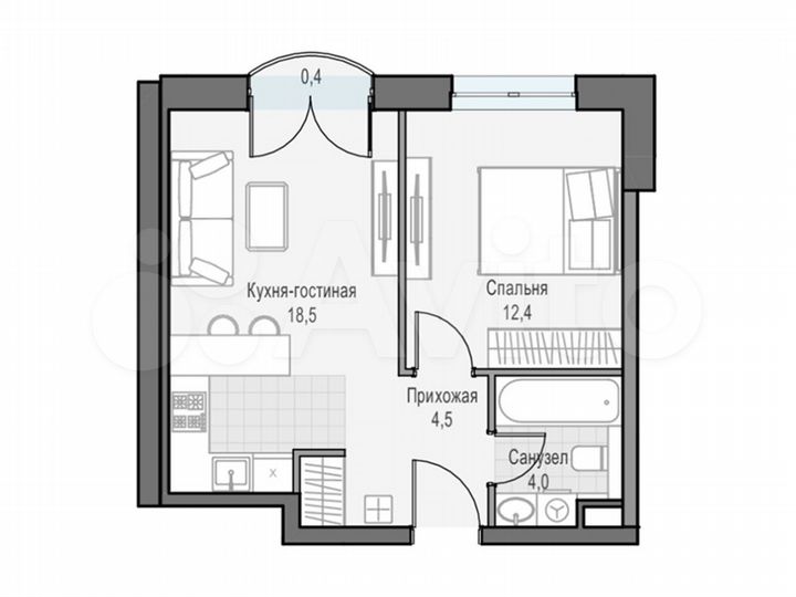 1-к. квартира, 39,6 м², 14/21 эт.