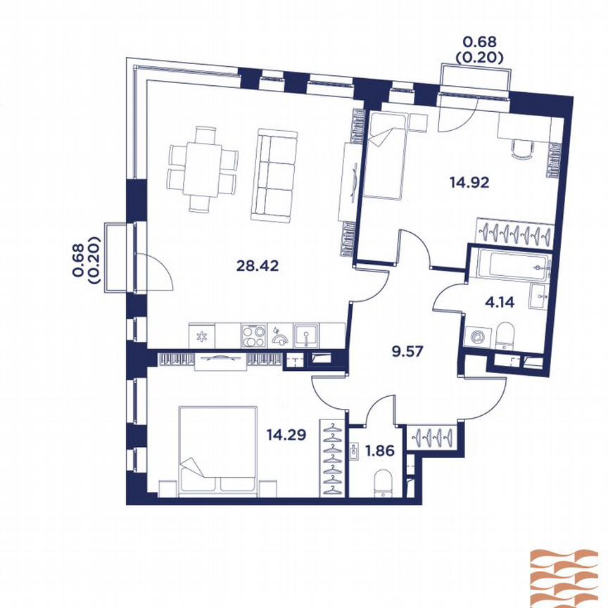 2-к. квартира, 73,2 м², 2/5 эт.