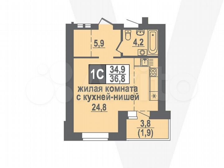 Квартира-студия, 36,8 м², 10/10 эт.