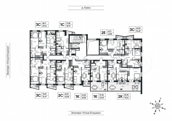 1-к. квартира, 42,6 м², 1/6 эт.