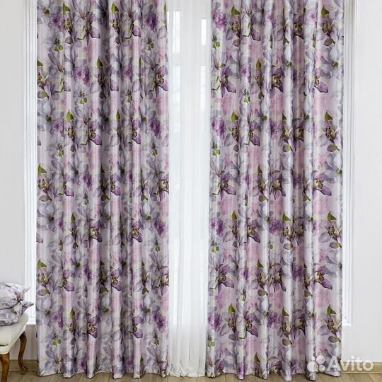 Шторы рогожка Жардин сиреневый новые пошив