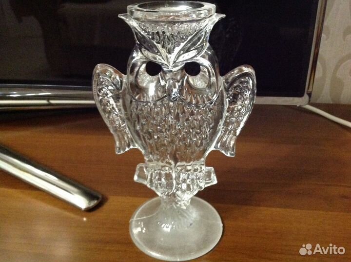 Сова Хрустальная -подсвечник 60-е годы СССР