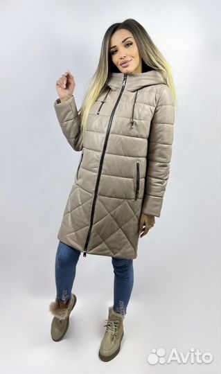 Пуховик натуральная кожа