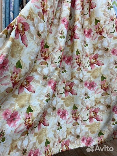 Шторы готовые, рогожка акварель