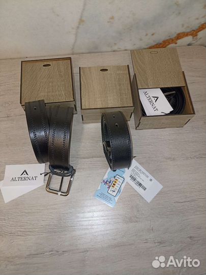 Мужской ремень натур кожа в коробке 110-115 см