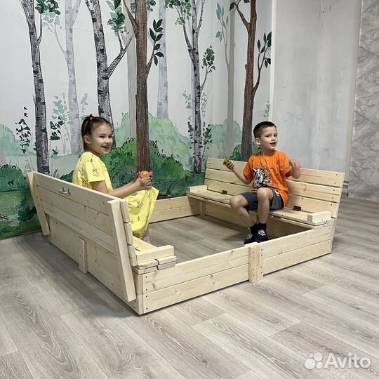 Детская песочница с крышкой, деревянная