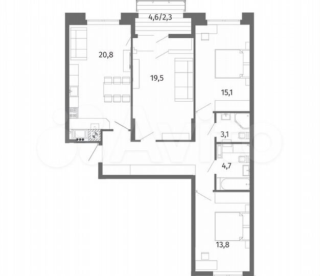 3-к. квартира, 94,9 м², 7/13 эт.