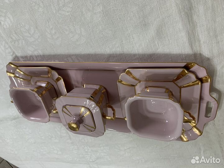 Кофейный сервиз thun розовый фарфор винтаж