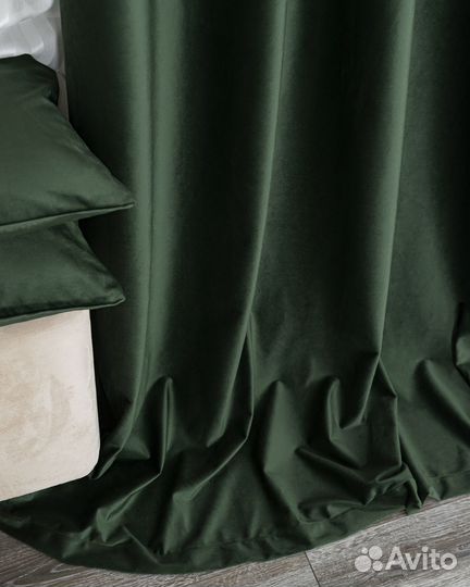 Портьеры бархат Беллиссимо Темно-зеленый шторы