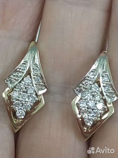 Золотые серьги СССР 750 с бриллиантами