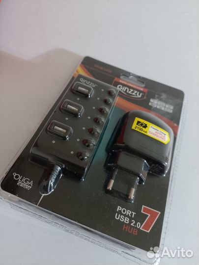 Мощный 7 портовый USB hub хаб с блоком питания