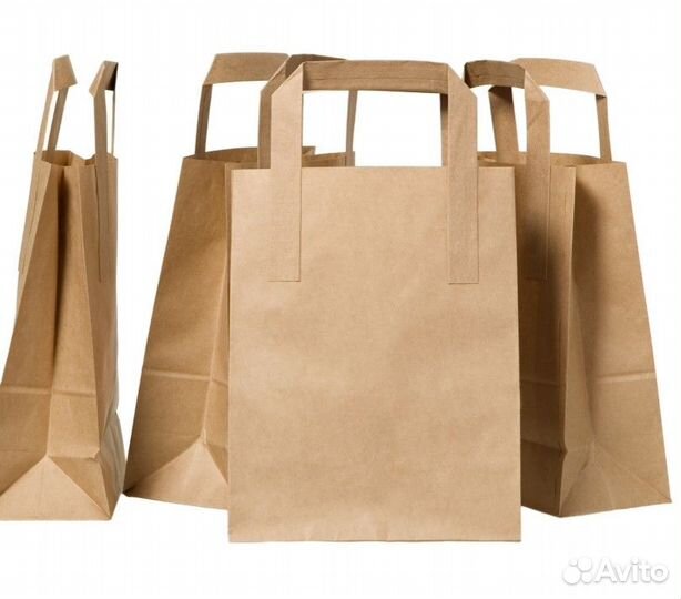 Бумажные крафт пакеты с плоскими ручками
