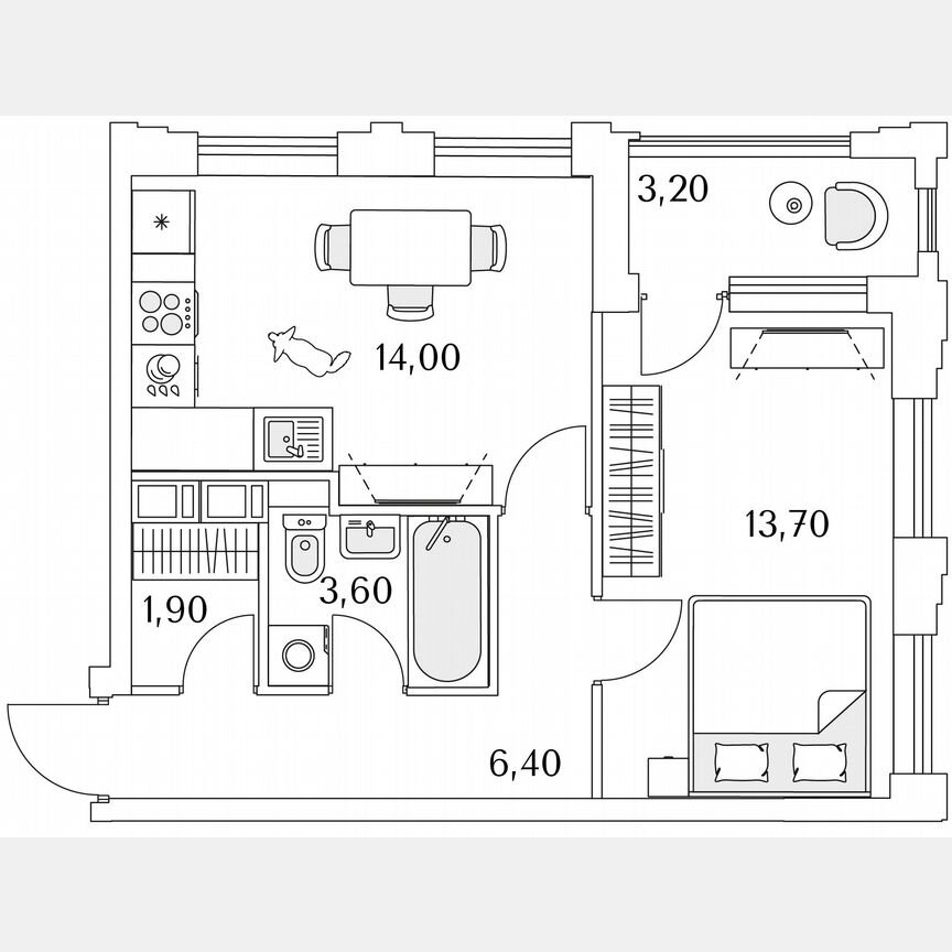 1-к. квартира, 41,2 м², 3/13 эт.