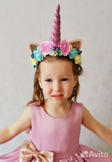 Ободок единорожки с цветами