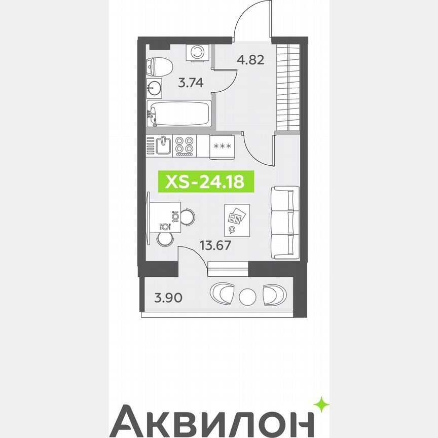 Квартира-студия, 24,2 м², 2/12 эт.