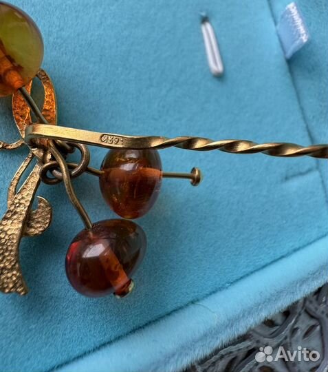 Брошь булавка янтарь позолота СССР винтаж