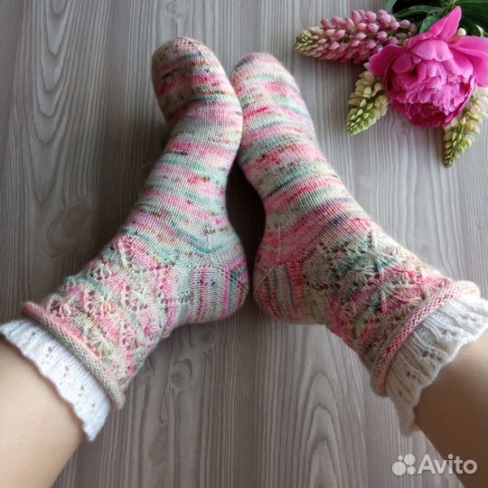 Носки вязаные с рюшами ручной работы 38-39 размер