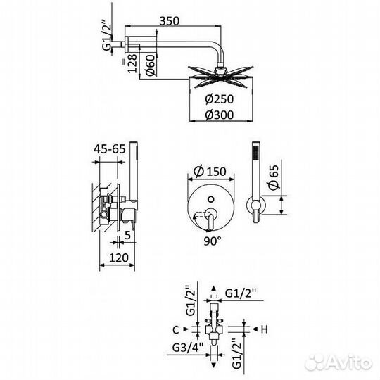 Душ. система хром Cezares Leaf leaf-dsip-30-L-SS