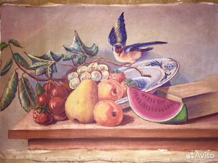 Картина маслом антиквариат, эстамп Аист, постер